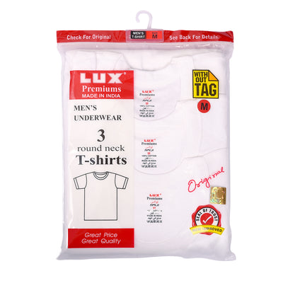 LUX PREMIUM MENS'S VESTS 100% COTTON T- SHIRT WHITE PACK OF 3 PCS