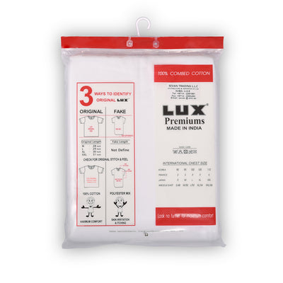 LUX PREMIUM MENS'S VESTS 100% COTTON T- SHIRT WHITE PACK OF 3 PCS