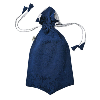 Elegant Fabric Drawstring Shoe Pouch - Self Print Dark Blue