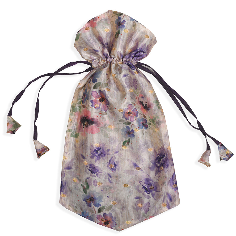 Elegant Fabric Drawstring Shoe Pouch - Lilac Floral