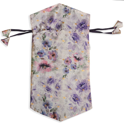 Elegant Fabric Drawstring Shoe Pouch - Lilac Floral