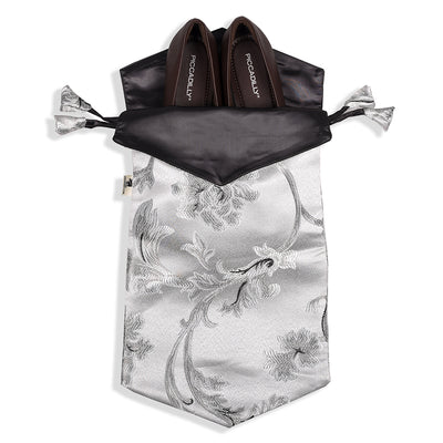 Elegant Fabric Drawstring Shoe Pouch - Silver