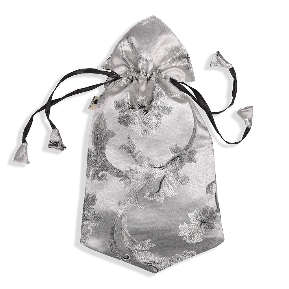 Elegant Fabric Drawstring Shoe Pouch - Silver