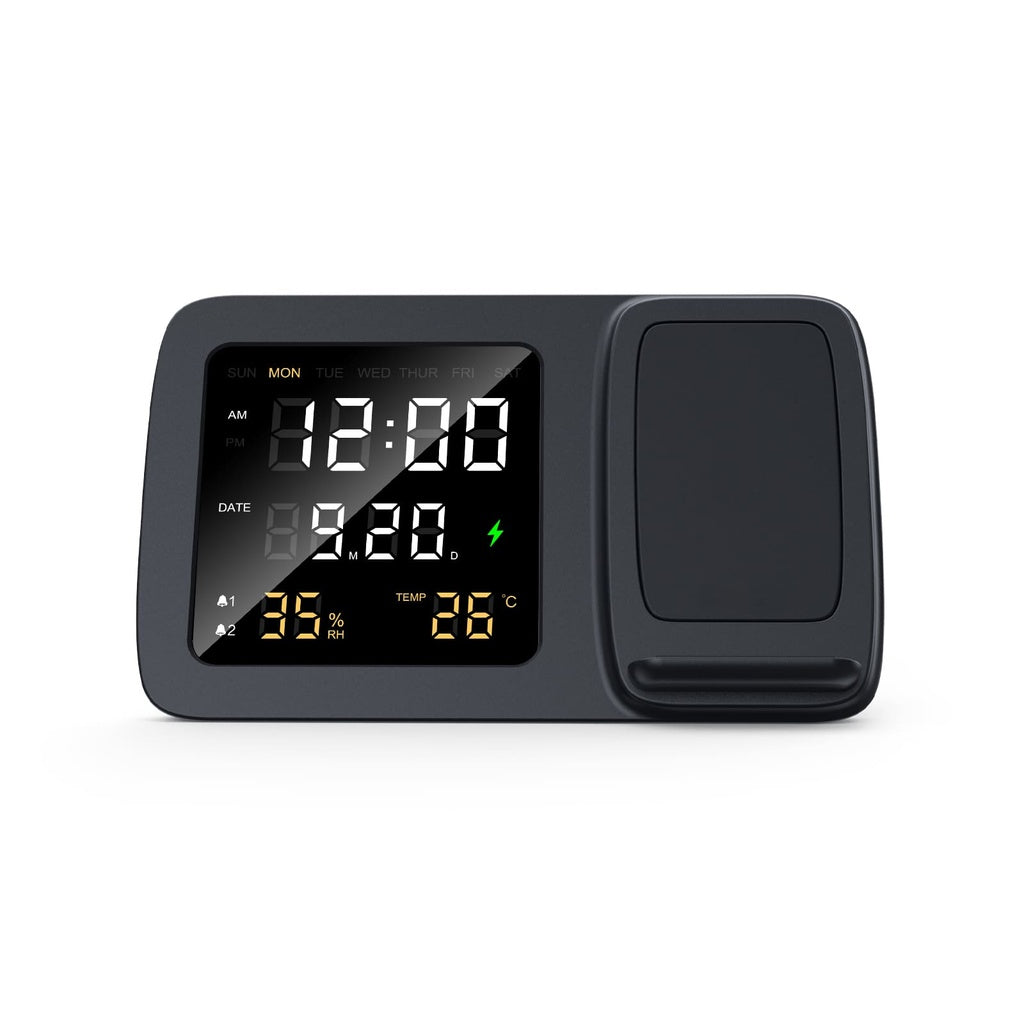 Digital Alarm Clock & Wireless Charger - RISE - Giftology- Black