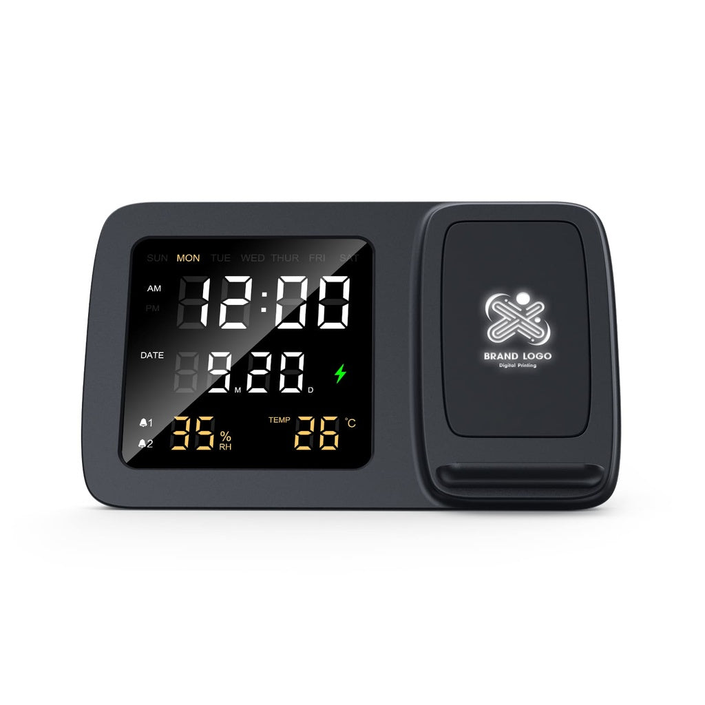 Digital Alarm Clock & Wireless Charger - RISE - Giftology- Black