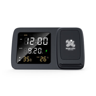 Digital Alarm Clock & Wireless Charger - RISE - Giftology- Black