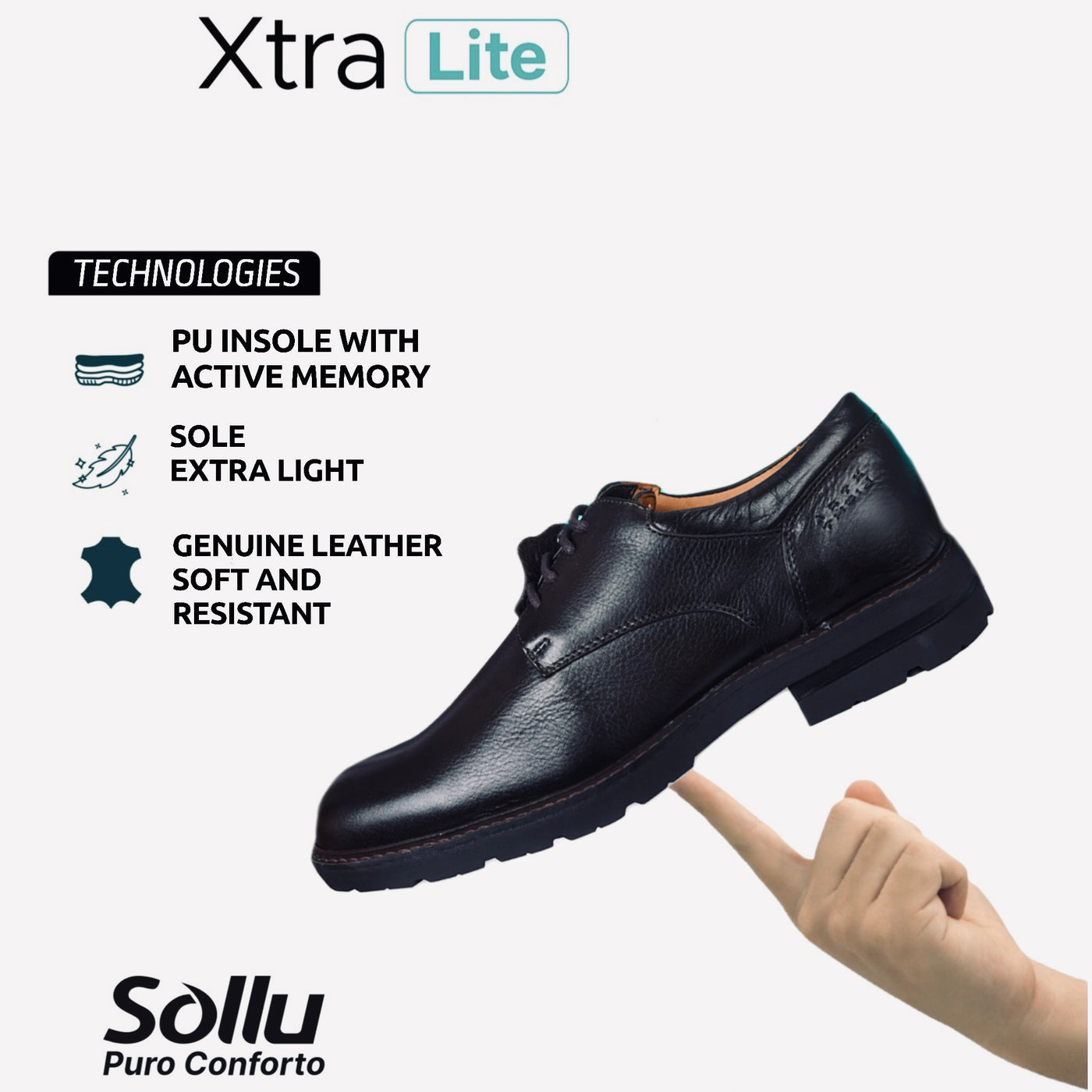 Black Colour  Sollu Brand Men's Crew Shoes with Xtra Lite technology (With Laces) - Made in Brazil