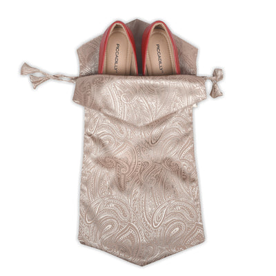 Elegant Fabric Drawstring Shoe Pouch - Self Print Beige