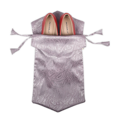 Elegant Fabric Drawstring Shoe Pouch - Self Print Purple