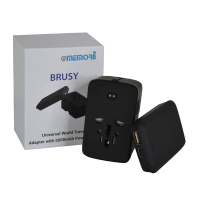 World Travel Adapter with Powerbank 5000mAh BRUSY - @memorii