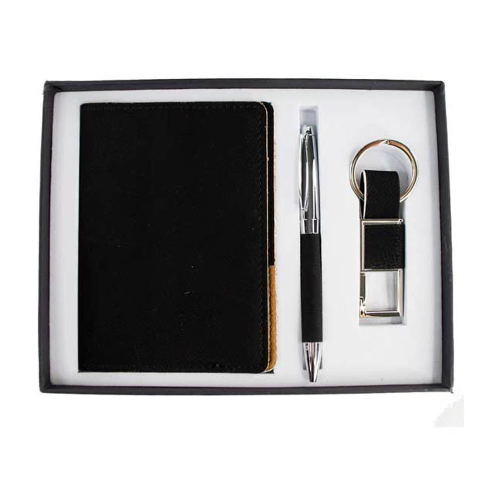 PINTIM - Giftology Set of Passport Holder, Metal Pen And Key Chain - Black